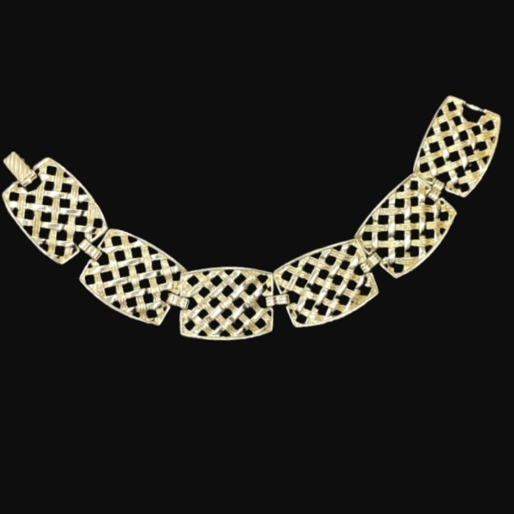 Vintage Sarah Covington Weave Design Link Gold Tone Bracelet 